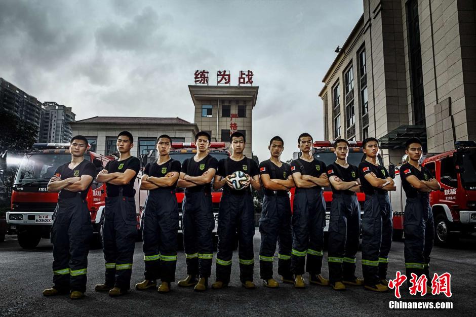 Handsome firefighters' ecstasy with the World Cup