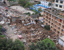 Aerial view of quake-hit Yunnan town