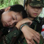 Female soldiers at quake-hit area