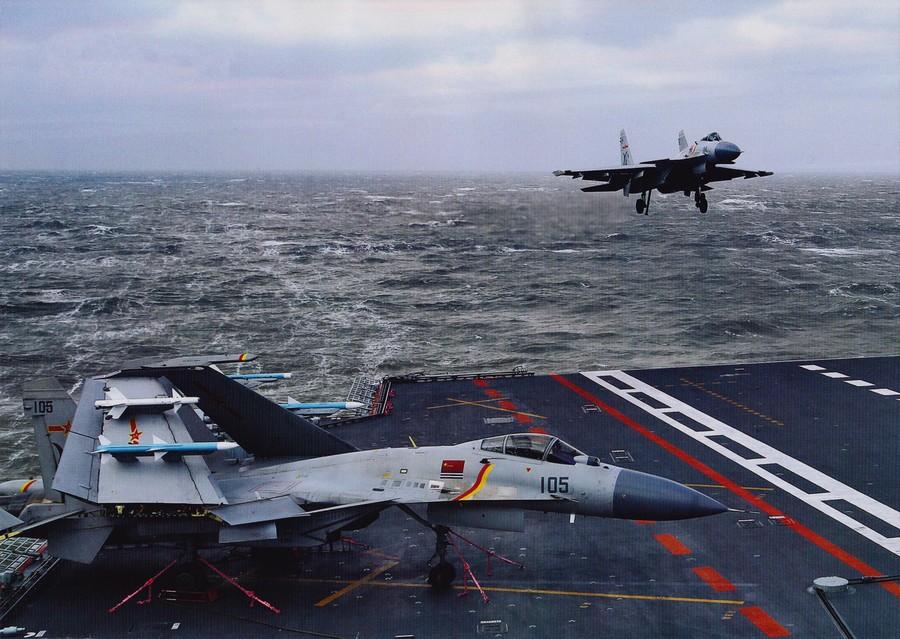J-15 fighters in drill on Chinese aircraft carrier
