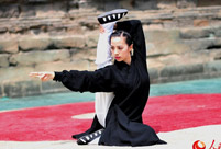 Enthusiasts perform Kung Fu at Wudang Mountain