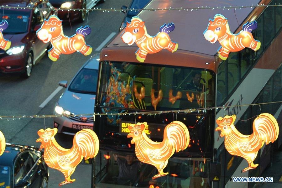 Singapore's Chinatown lightened by lantern-shaped decorations