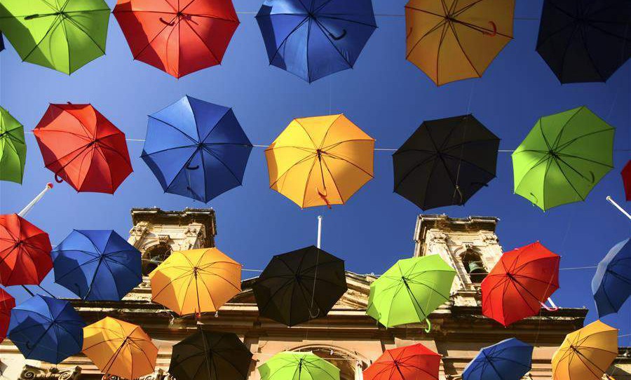 Scenery of "Umbrella Street" spectacle in Zabbar, Malta