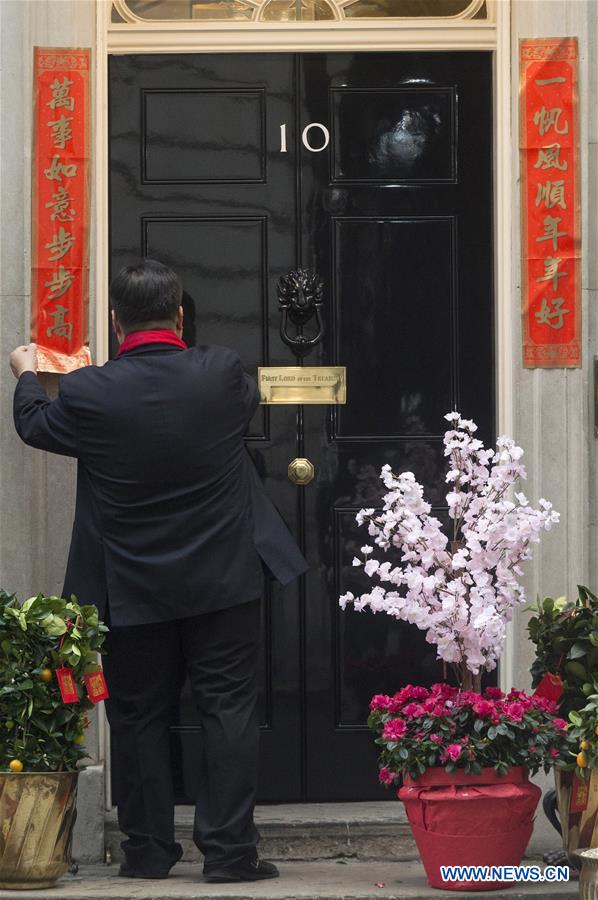 Couplets pasted outside 10 Downing Street to celebrate Chinese Lunar New Year
