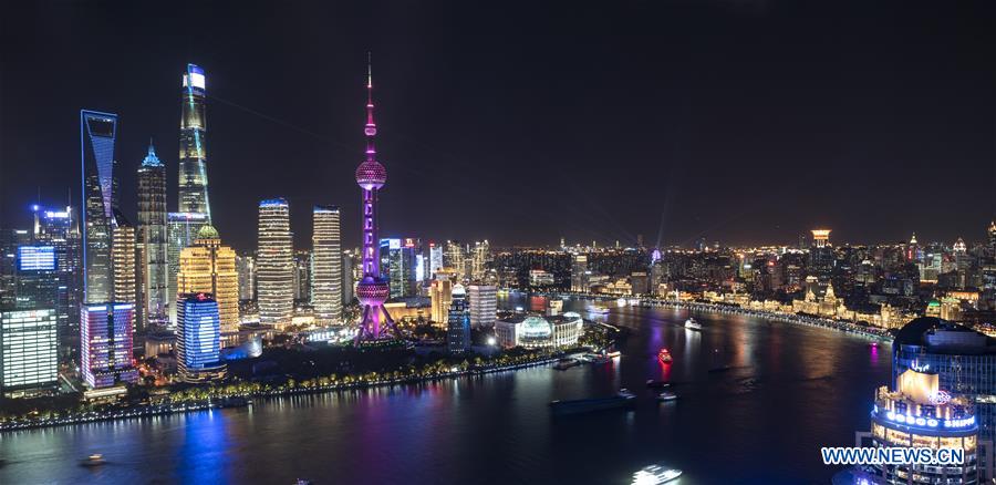 Light show themed on CIIE held in Lujiazui, Shanghai