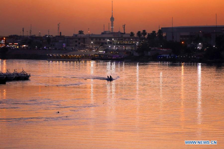 View of Tigris River at sunset in Iraq