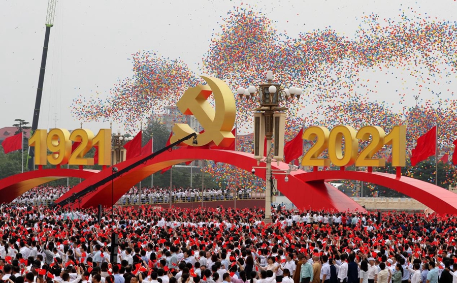 A ceremony in celebration of the 100th anniversary of the founding of the Communist Party of China (CPC) is held at the Tian’anmen square, Beijing, July 1. (People’s Daily Online/Lei Sheng)