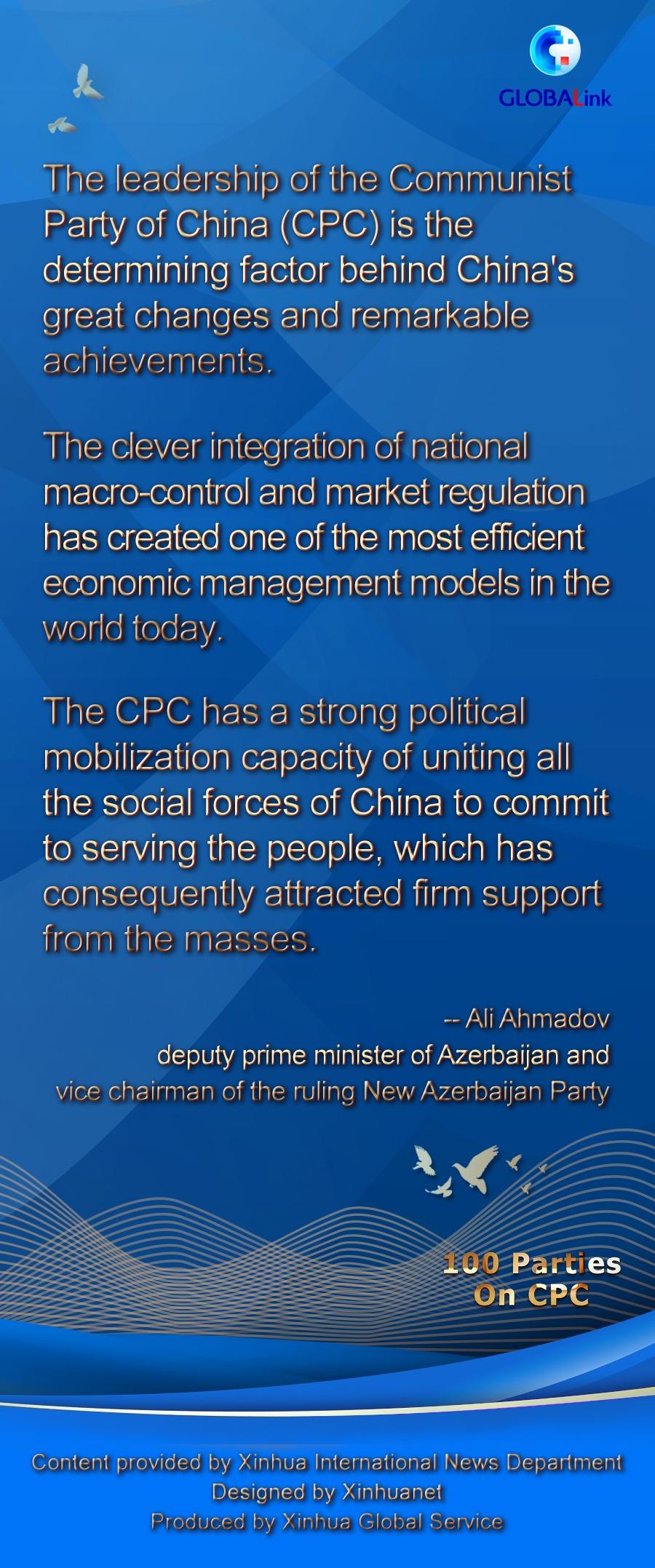 Interview: CPC plays leading role in China's rejuvenation, development -- Azerbaijani deputy PM