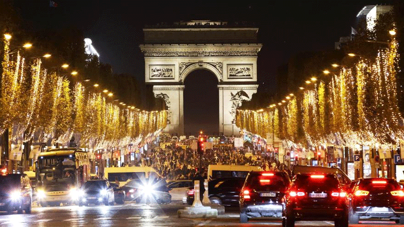 Christmas season lighting ceremony held in Paris, France