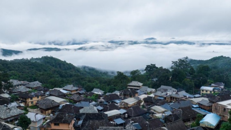 Aerial view of Jingmai Mountain in Pu'er City, China's Yunnan