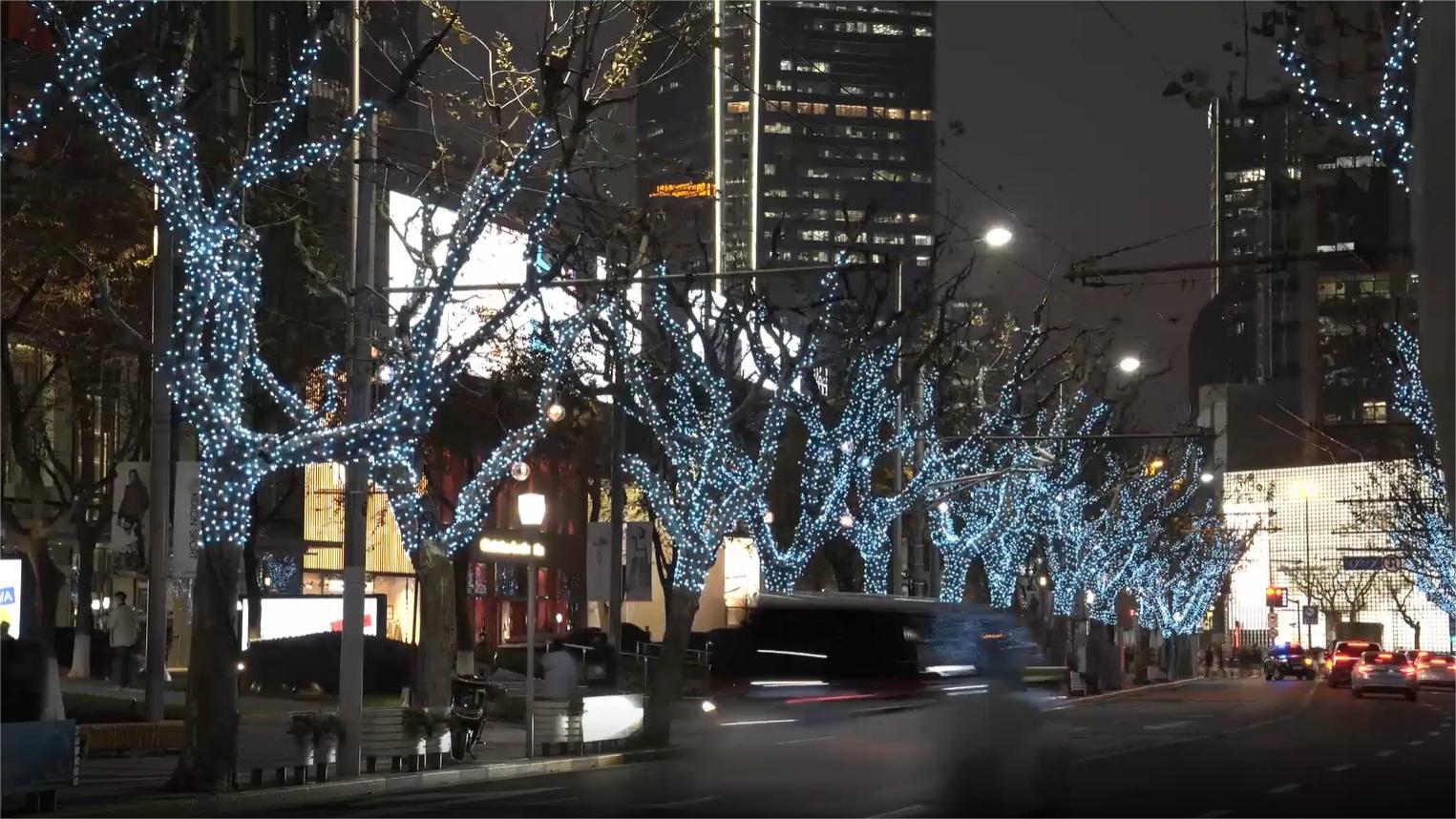 New Year-themed hologram ornaments decorate Shanghai street