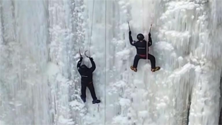 High ice waterfall rescue drills in Urumqi, Xinjiang