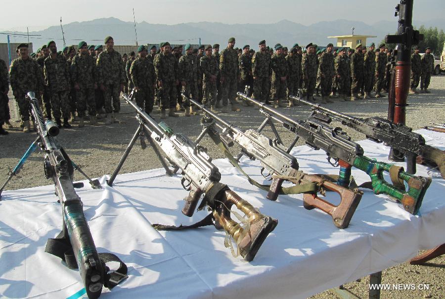 Afghan army holds a ceremony to display illegal weapons in Laghman province, eastern province of Afghanistan, on Nov. 12, 2012. (Xinhua/Tahir Safi)