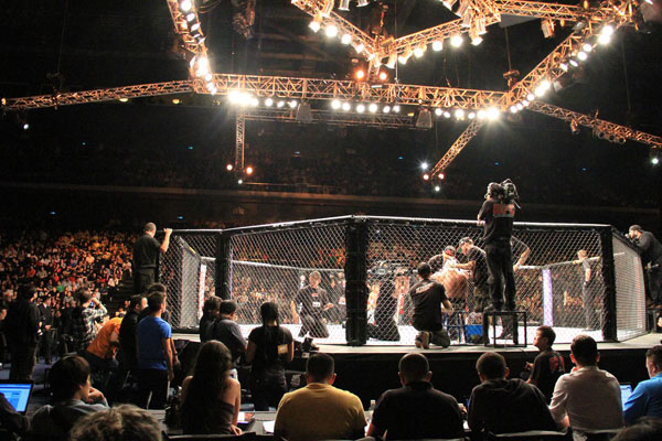 The famous UFC Octagon in the Cotai Arena, Macao, November 10, 2012. [Photo: CRIENGLISH.com/Xu Weiyi] 