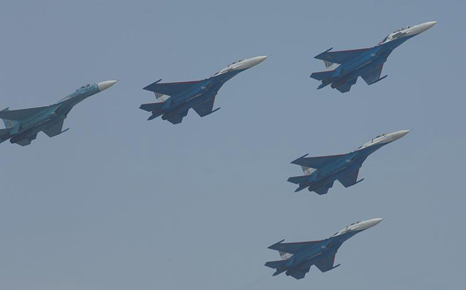Russian Knights Aerobatic Team performs at Airshow China 2012