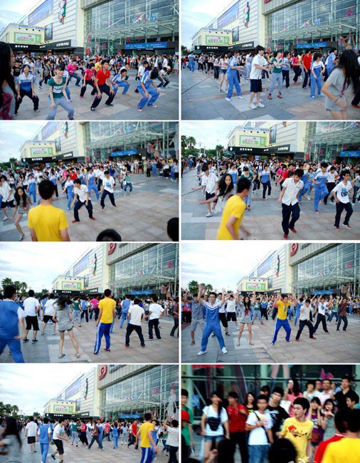 The flash mob performs dances to pay tribute to Michael Jackson. (Photo/Xinhua)