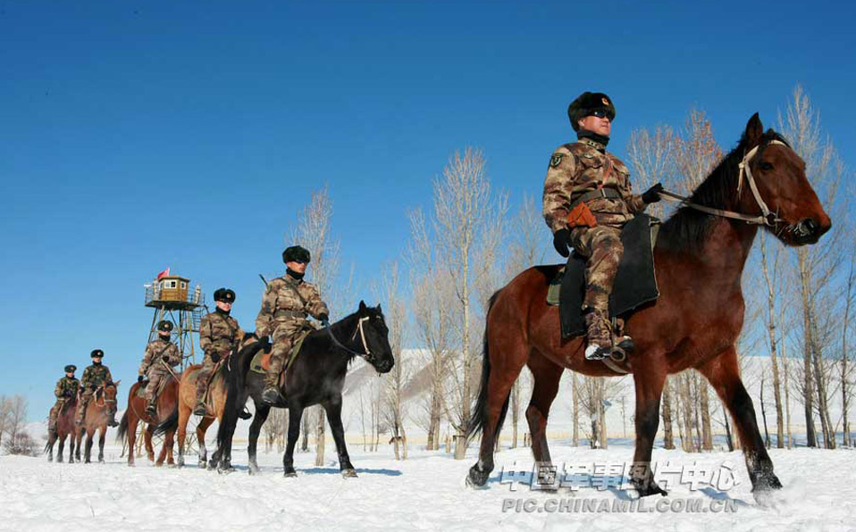Frontier defense soldiers on patrol duty