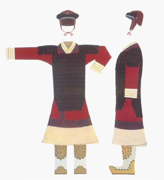 Han Dynasty armors for generals. (Painted by Zou Zhenya, selected from Lady Garments and Adornments of Chinese Past Dynasties written by Zhou Xun and Gao Chunming)