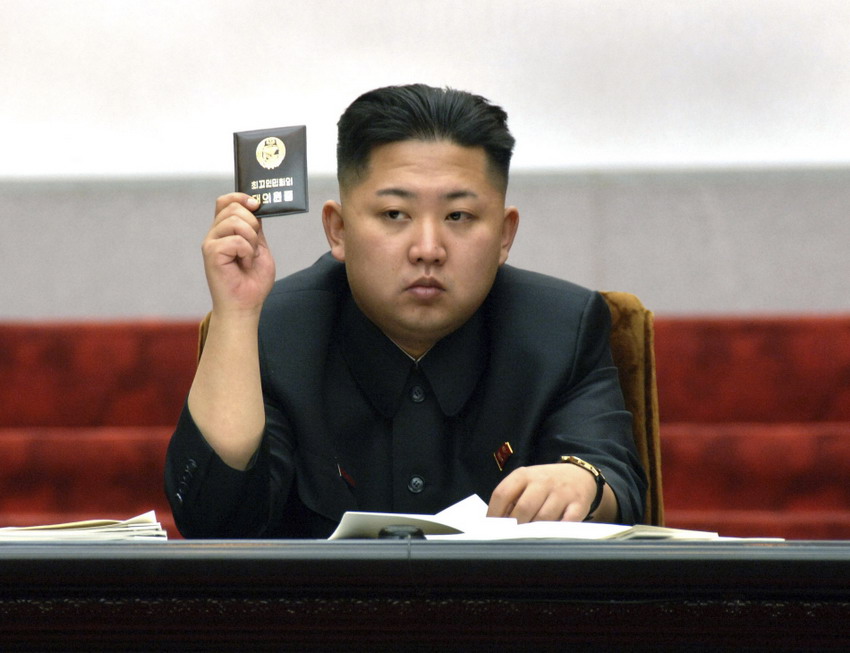 DPRK leader Kim Jong-un holds up his ballot at 5th meeting of 12th parliament that was held in Mansudae Hall of Pyongyang, April 13, 2012. (Reuters/KCNA)