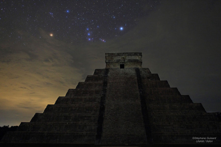  Orion over El Castillo. Welcome to the December solstice, a day the world does not end ... even according to the Mayan Calendar. To celebrate, consider this dramatic picture of Orion rising over El Castillo, the central pyramid at Chichén Itzá, one of the great Mayan centers on the Yucatán peninsula. (Photo/ NASA)