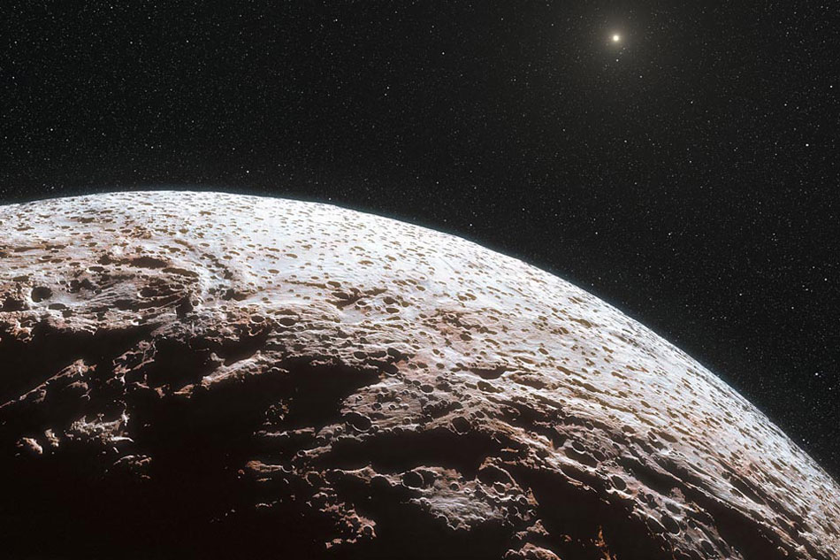  Makemake of the Outer Solar System. Makemake is one of the largest objects known in the outer Solar System. Pronounced MAH-kay MAH-kay, this Kuiper belt object is about two-thirds the size of Pluto, orbits the Sun only slightly further out than Pluto, and appears only slightly dimmer than Pluto. (Photo/ NASA)