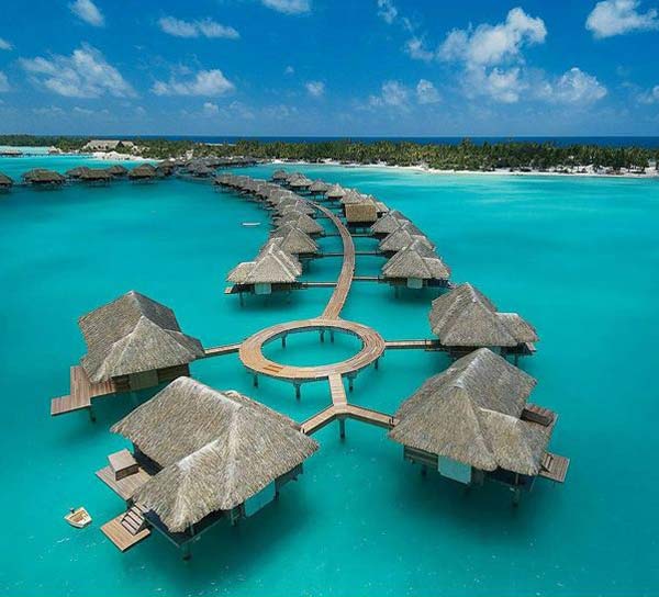 Four Seasons Resort, Bora Bora Island. It is a luxury resort located at Motu Tehotu on the island.  (Photo/Xinhua)