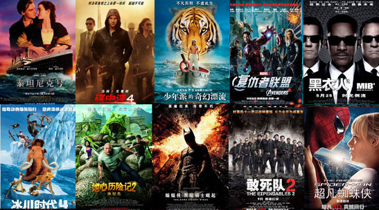 Top 10 highest grossing foreign movies in China of 2012 (file photo)