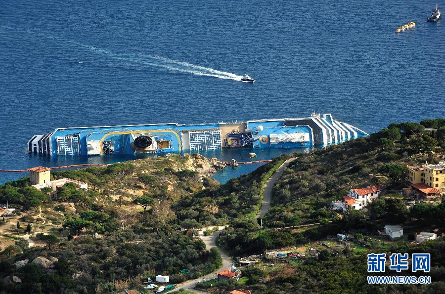 The Italian cruise liner Costa Concordia ran aground off the west coast of Italy, at the Tuscan island of Giglio, Jan. 13, 2012. The accident killed 32. (Xinhua/Wang Qingqin)