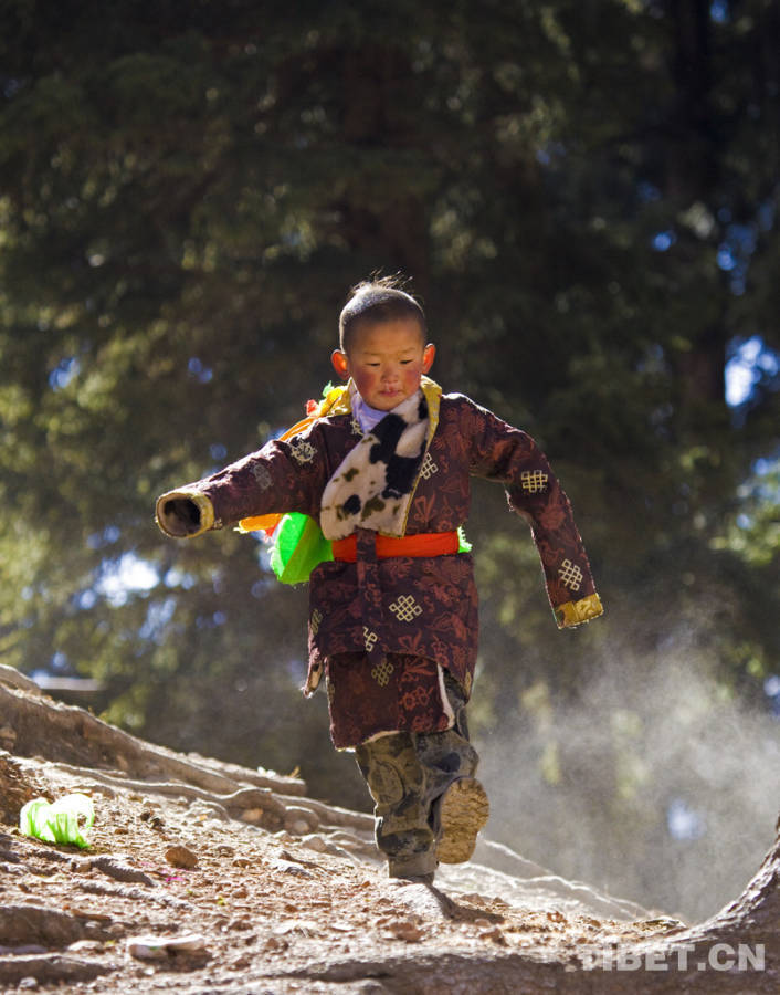 A little Tibetan boy on his way to school [Photo/China Tibet Online]