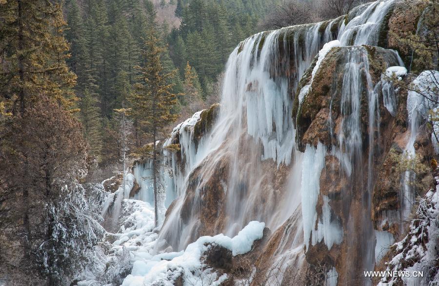 Photo taken on Jan. 19, 2013 shows icefall scenery in Jiuzhai Valley in Jiuzhaigou County, southwest China's Sichuan Province. (Xinhua/Jiang Hongjing) 