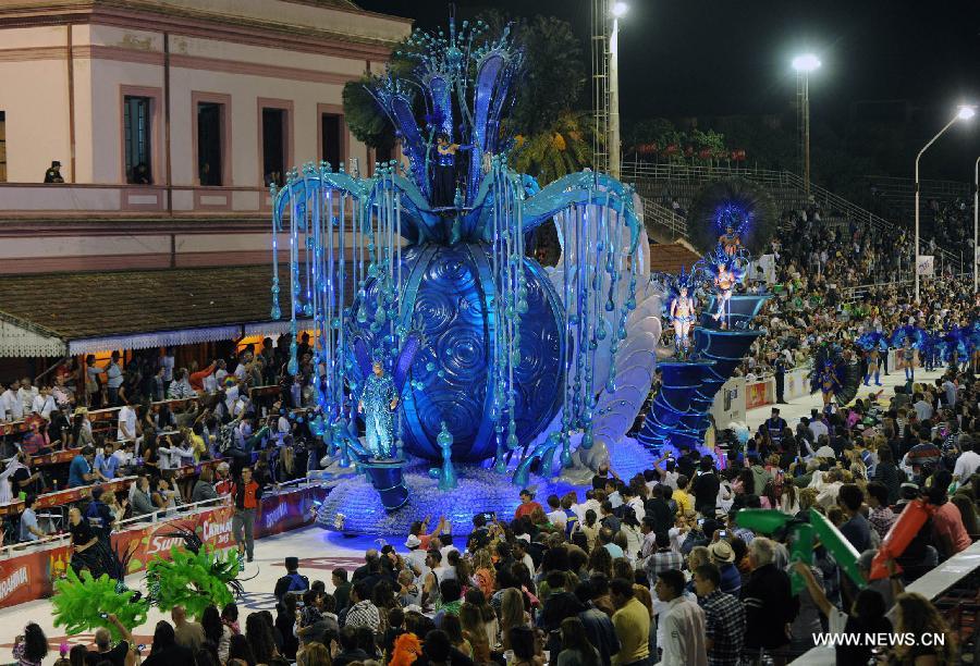 A float is seen during the Gualeguaychu Carnival parade, in Entre Rios province, Argentina, in the wee hours of Jan. 20, 2013. More than 18,000 spectators take part in the Gualeguaychu Carnival parade, which is considered to be one of the most important carnivals in Argentina. (Xinhua/Analía Garelli/TELAM) 