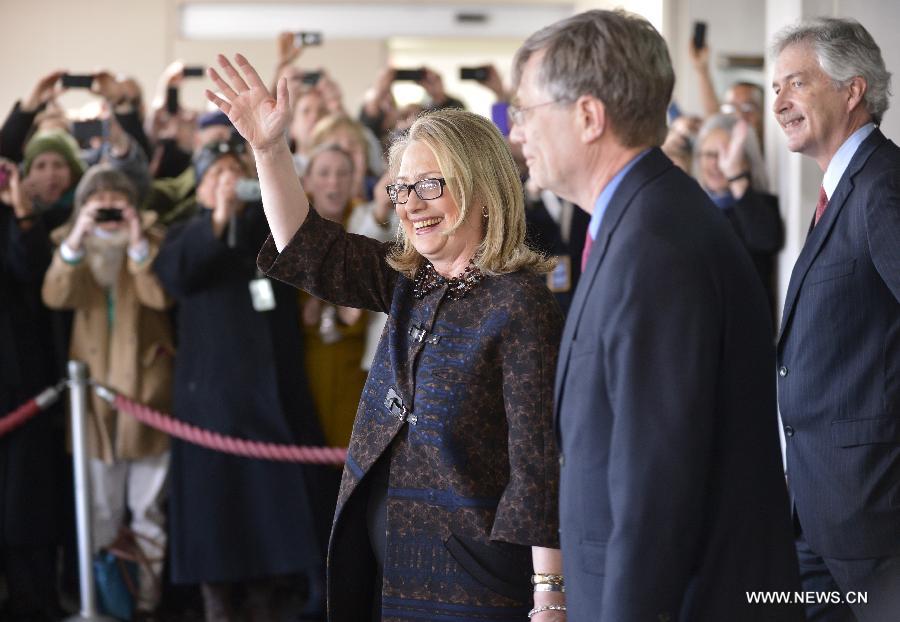 Outgoing U.S. Secretary of State Hillary Clinton speaks to State Department employees in Washington D.C. on Feb. 1, 2013. Clinton, replaced by John Kerry as the next secretary of state, bid a final farewell to her staff Friday. (Xinhua/Wang Yiou)