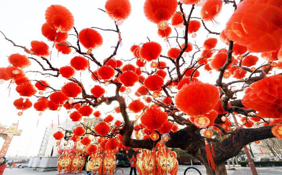 Temple of Earth Park decorated with red lanterns for Spring Festival