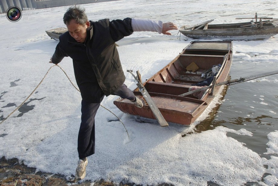 A fishman jumps to shore from the polluted river.(File Photo)