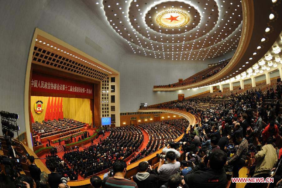 The first session of the 12th National Committee of the Chinese People's Political Consultative Conference (CPPCC) opens at the Great Hall of the People in Beijing, capital of China, March 3, 2013. (Xinhua/Chen Shugen)