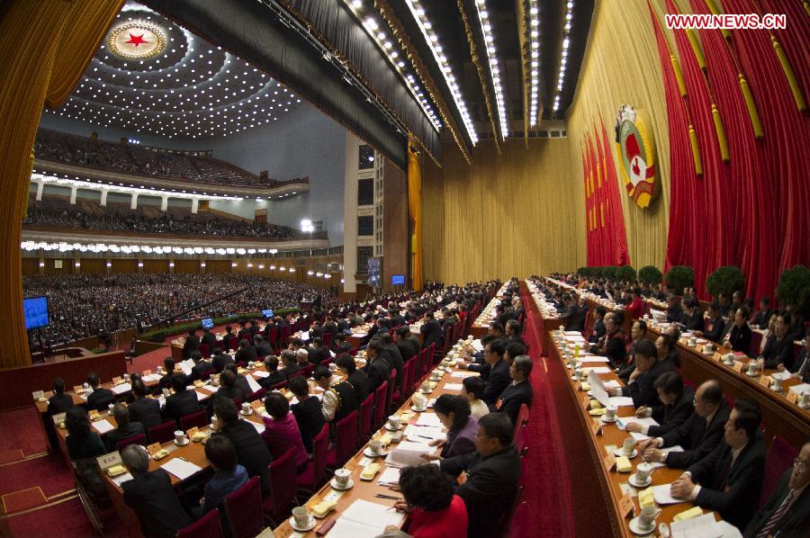 The first session of the 12th National Committee of the Chinese People's Political Consultative Conference (CPPCC) opens at the Great Hall of the People in Beijing, capital of China, March 3, 2013. (Xinhua/Li Xueren)