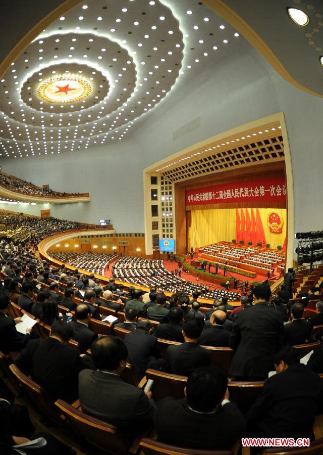 The first session of the 12th National People's Congress (NPC) opens at the Great Hall of the People in Beijing, capital of China, March 5, 2013. (Xinhua/Xie Huanchi) 