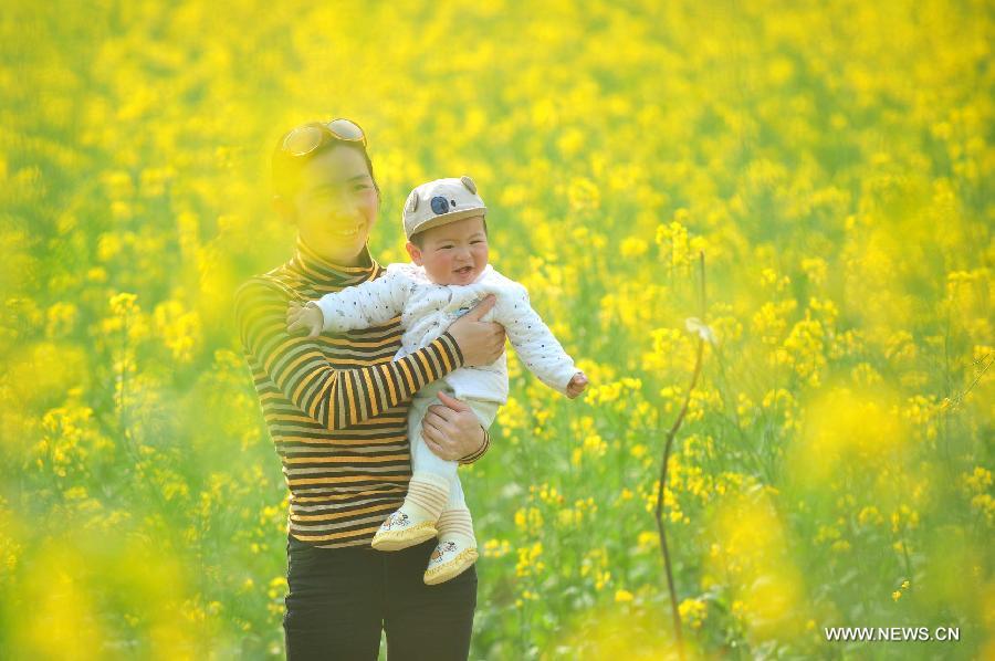 Tourists are seen in the field of rape flowers in Rong'an County of southwest China's Guangxi Zhuang Autonomous Region, March 5, 2013. Rape flowers began to blossom as temperature went up here, attracting large amount of tourists. (Xinhua/Tan Kaixing)