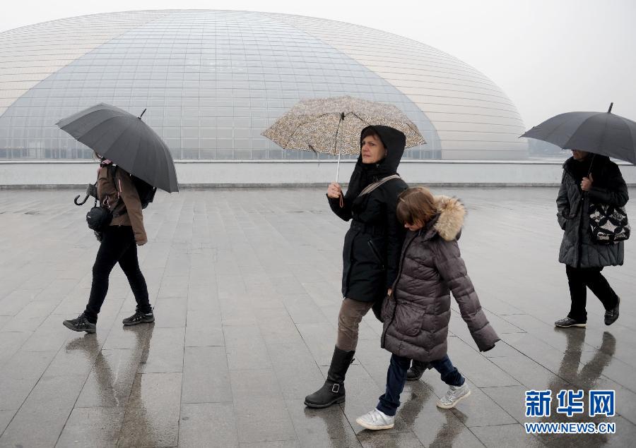 Beijing receives the first rainfall of the year, after weeks of haze, dust and drought, March 12, 2013. (Photo/Xinhua)