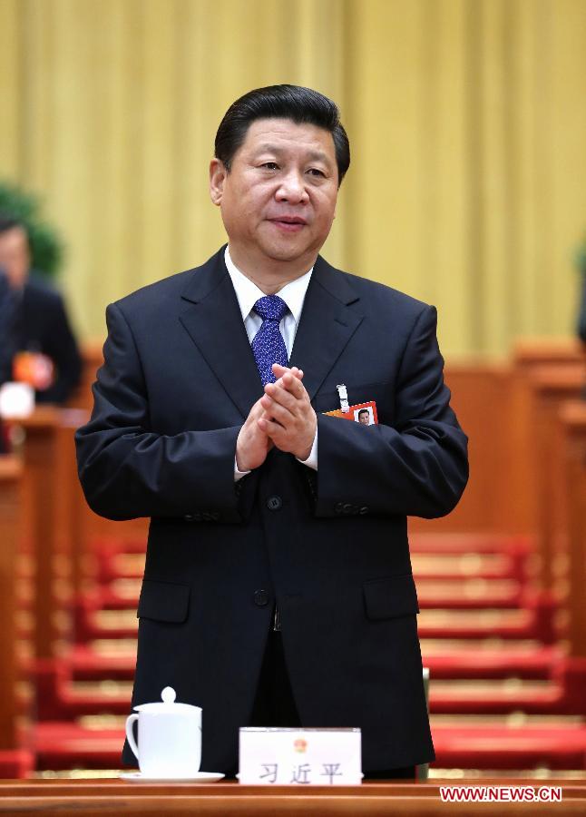 Xi Jinping attends the fifth plenary meeting of the first session of the 12th National People's Congress (NPC) at the Great Hall of the People in Beijing, capital of China, March 15, 2013. The meeting will vote to decide on the premier, as well as vice chairpersons and members of the Central Military Commission of the People's Republic of China. President of the Supreme People's Court and procurator-general of the Supreme People's Procuratorate will also be elected. (Xinhua/Lan Hongguang)
