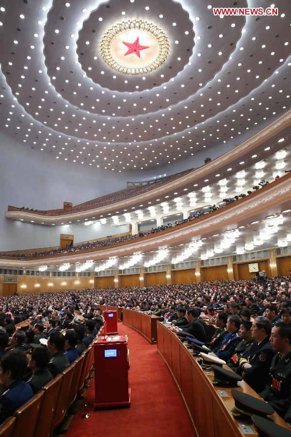 The sixth plenary meeting of the first session of the 12th National People's Congress (NPC) is held at the Great Hall of the People in Beijing, capital of China, March 16, 2013. (Xinhua/Liu Weibing) 