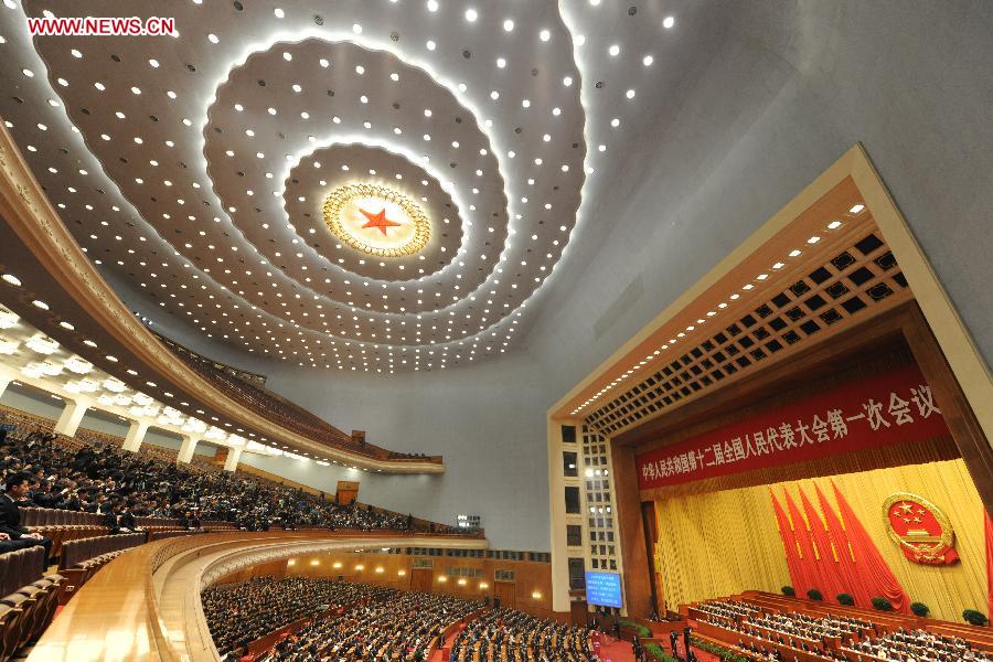 The sixth plenary meeting of the first session of the 12th National People's Congress (NPC) is held at the Great Hall of the People in Beijing, capital of China, March 16, 2013. (Xinhua/Yang Zongyou) 