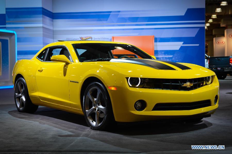 A Chevrolet Camaro RS coupe is on display during press preview of the 2013 New York International Auto Show in New York, on March 27, 2013. The show features about 1,000 vehicles and will open to the public from March 29 to April 7. (Xinhua/Niu Xiaolei)  