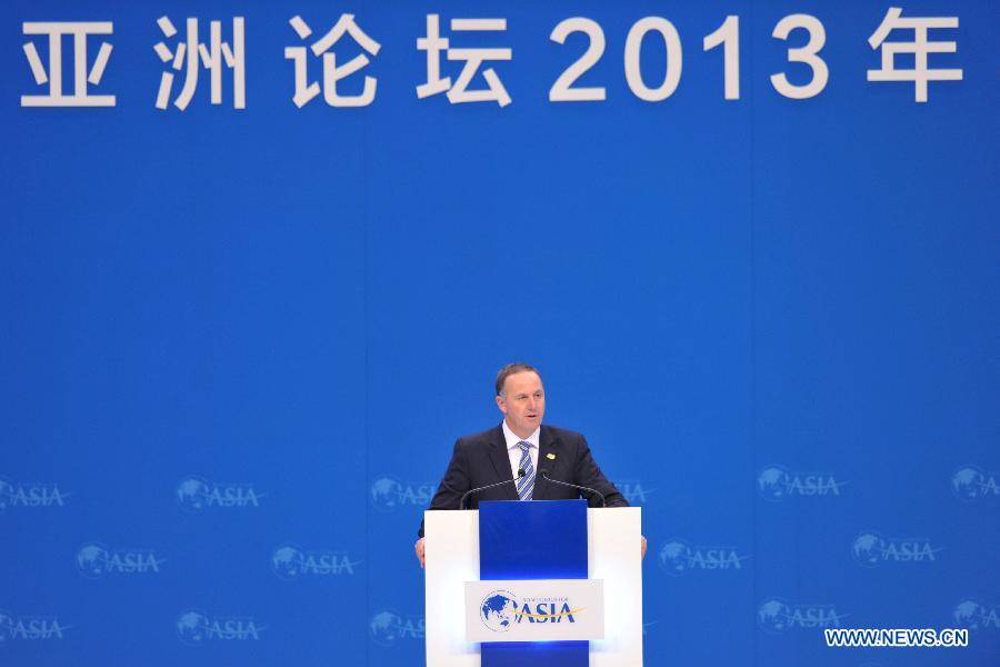 New Zealand's Prime Minister John Key gives a speech at the opening ceremony of the Boao Forum for Asia (BFA) Annual Conference 2013 in Boao, south China's Hainan Province, April 7, 2013. (Xinhua/Zhao Yingquan)