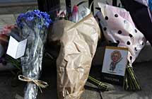 Flowers laid outside Thatcher's London home 