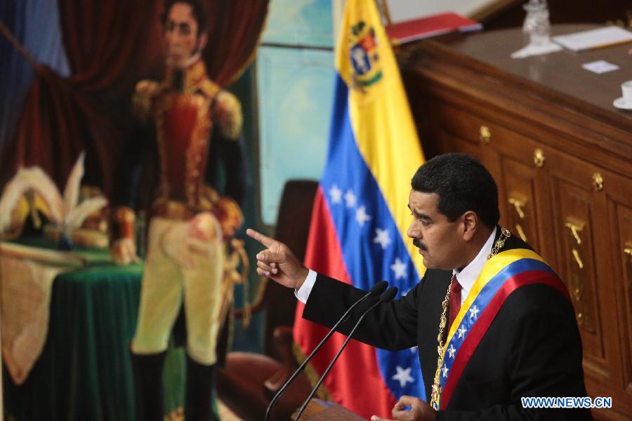 Image provided by the Venezuelan Presidency shows Venezuelan President Nicolas Maduro attending his swearing-in ceremony at the headquarters of the Federal Legislative Palace in the city of Caracas, capital of Venezuela, on April 19, 2013. (Xinhua/Venezuelan Presidency) 
