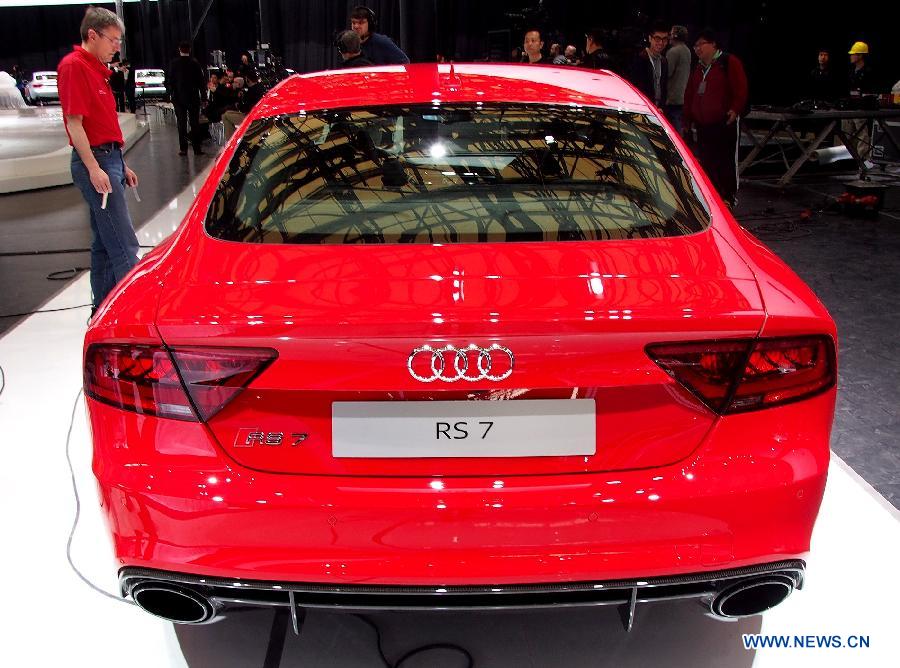 An Audi RS7 is exhibited at the Shanghai New International Expo Center in Shanghai, east China, April 19, 2013. The 15th Shanghai International Automobile Industry Exhibition will held here from April 21 to 29. (Xinhua/Chen Fei)