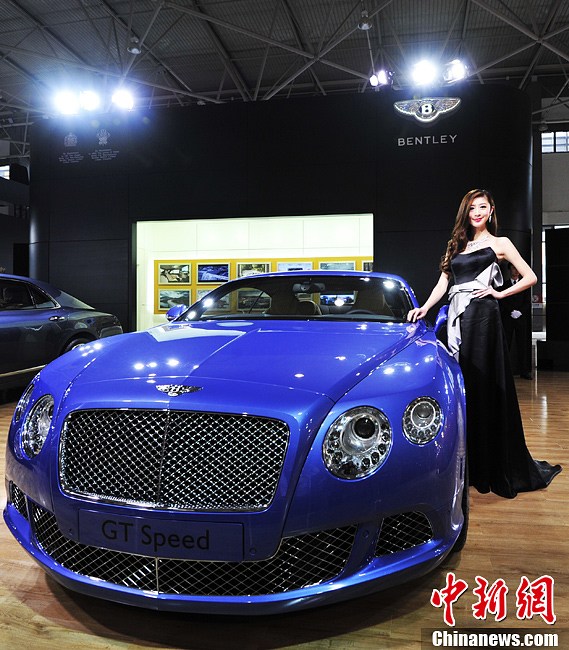 Auto model stands beside automobile at the show. (Photo/CNS)