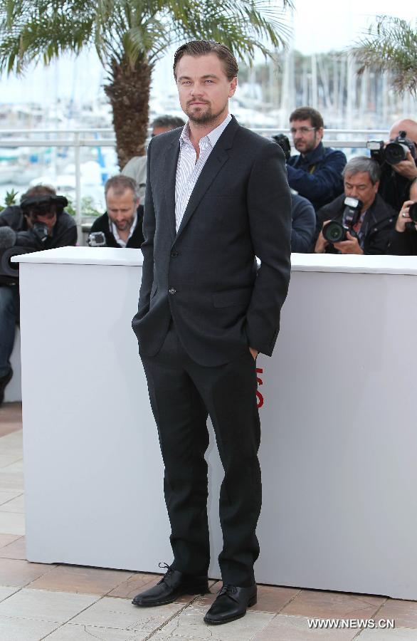 US actor Leonardo DiCaprio poses during the photocall for Australian film "The Great Gatsby" at the 66th Cannes Film Festival in Cannes, southern France, May 15, 2013. (Xinhua/Gao Jing) 