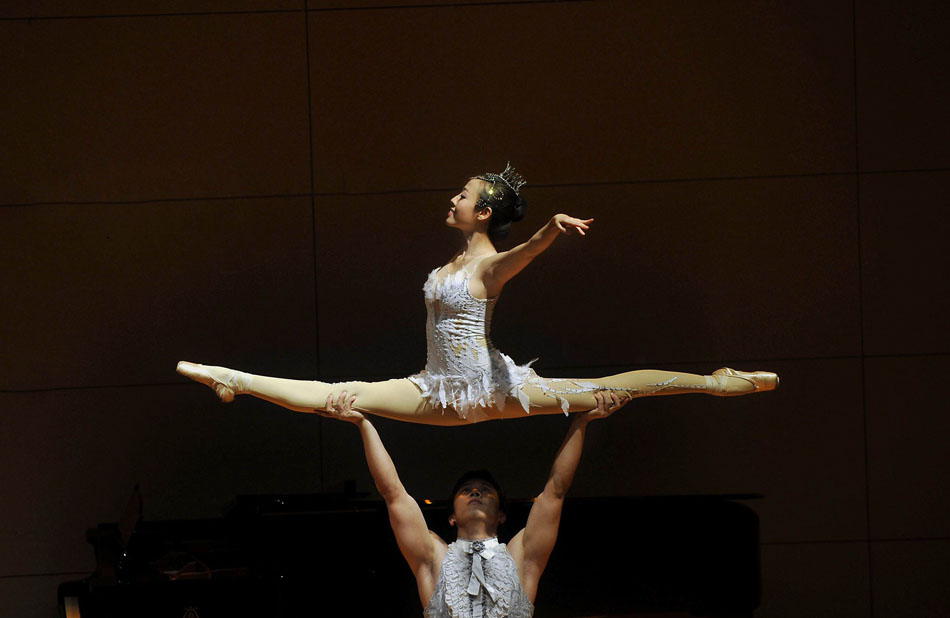 Yu Wanqing and Chen Dongdong perform dance in a Sino-Swiss cultural exchange activity. Photo released by Xinhua News Agency on May 23, 2013. (Xinhua Photo/ Yu Yang)